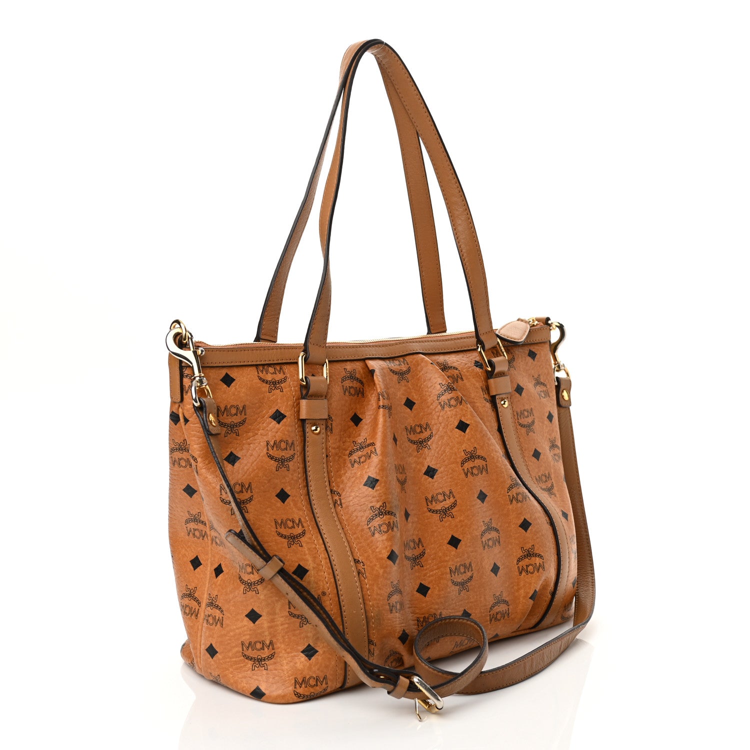 MCM Visetos Medium Essentials Shopper Tote Cognac 3 of 11