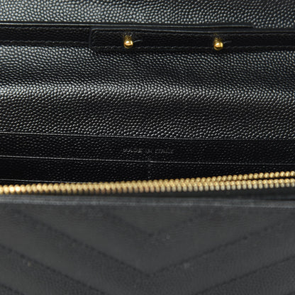 Saint Laurent Grain De Poudre Matelasse Chevron Monogram Chain Wallet Black 7 of 12