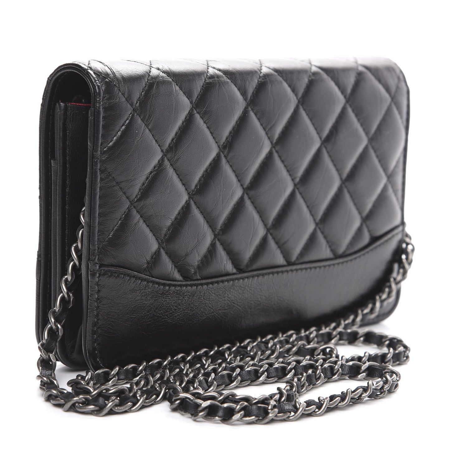 Aged Calfskin Quilted Gabrielle Wallet On Chain WOC Black