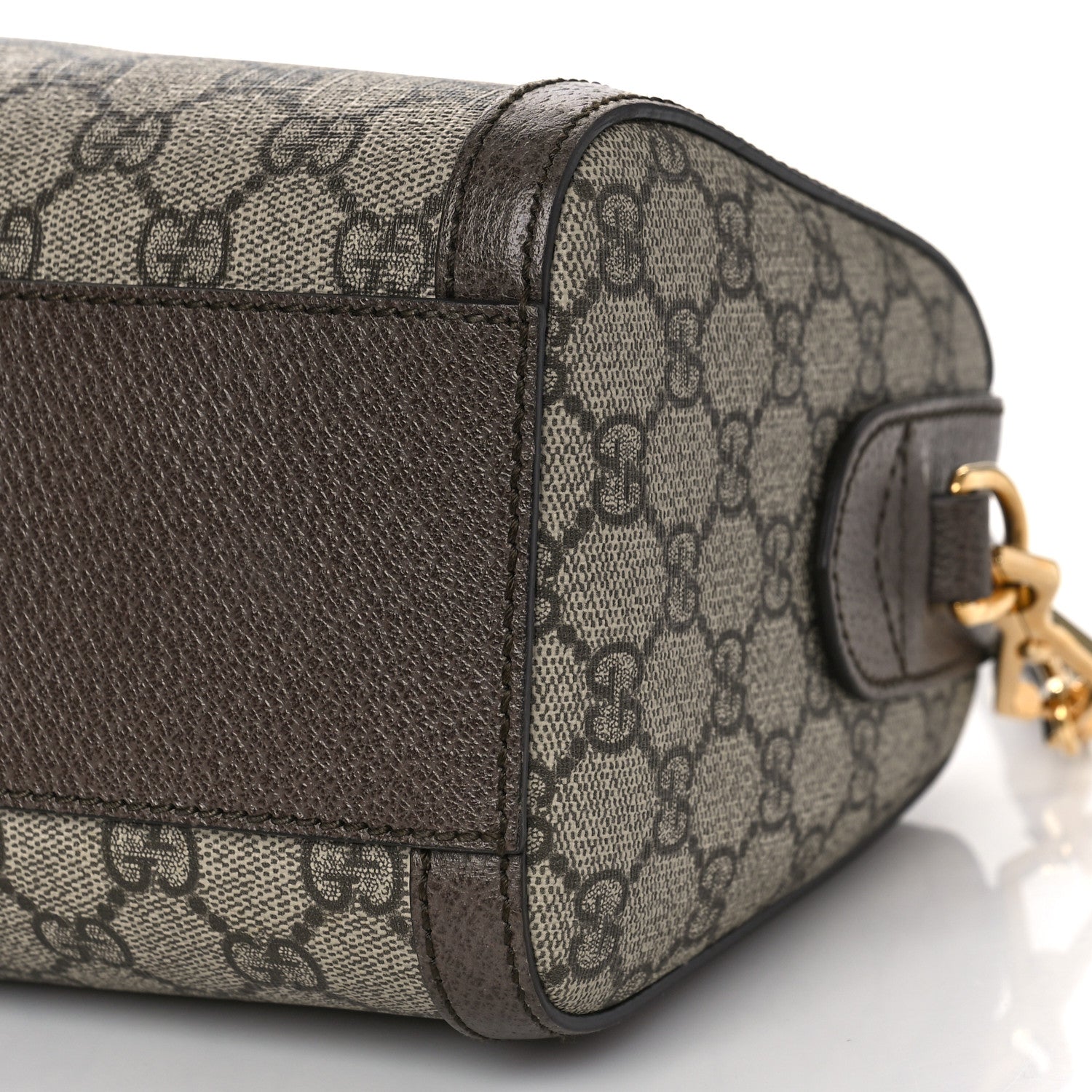 Gucci GG Supreme Monogram Textured Dollar Calfskin Web Medium Ophidia Boston Beige Ebony New Acero 9 of 12
