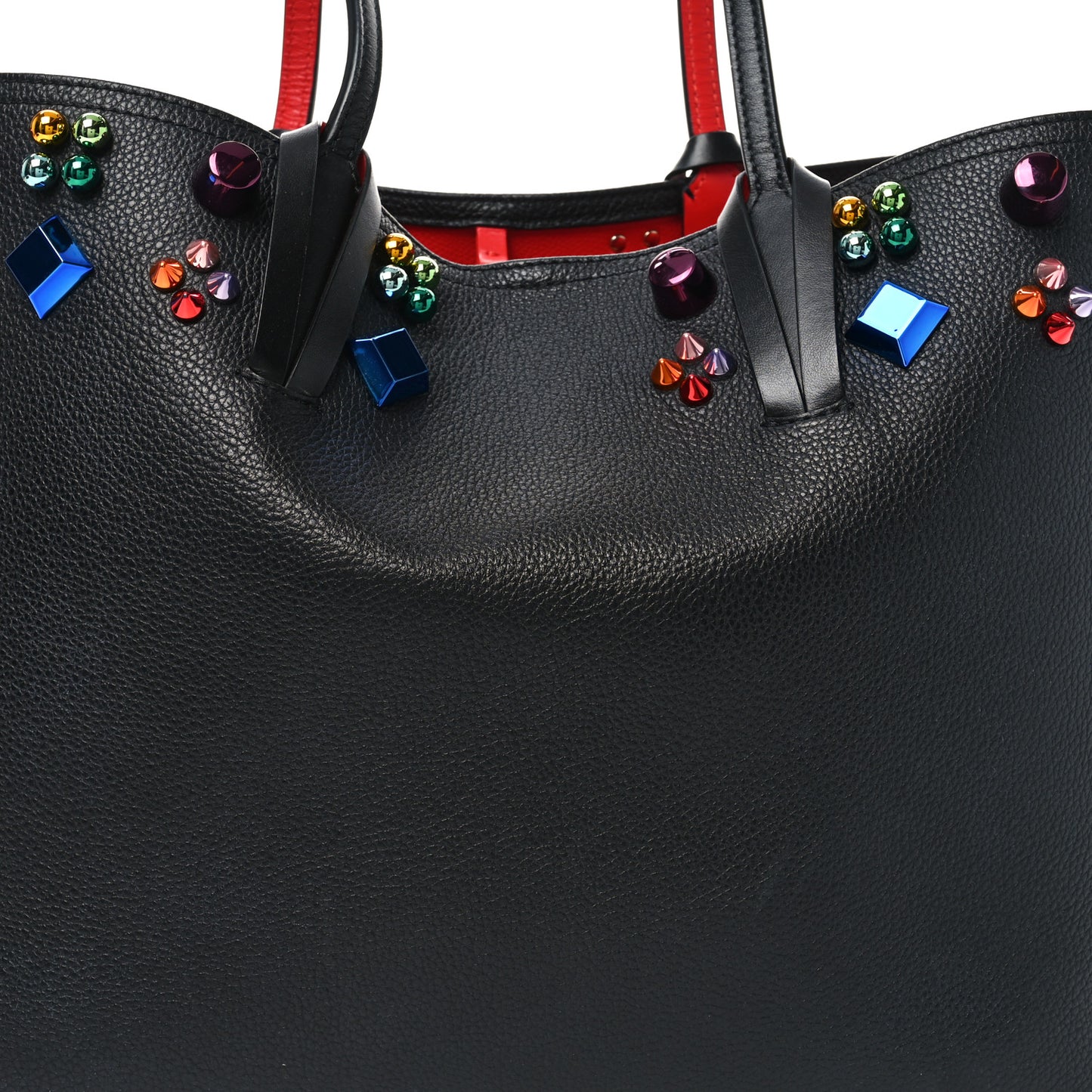 Calfskin Empire Spike Studded East West Cabata Tote Black Multicolor