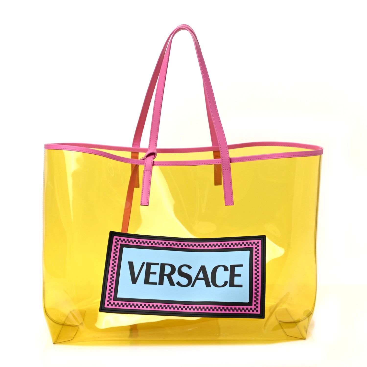 Versace Vinyl Calfskin 90s Logo Tote Yellow 3 of 9