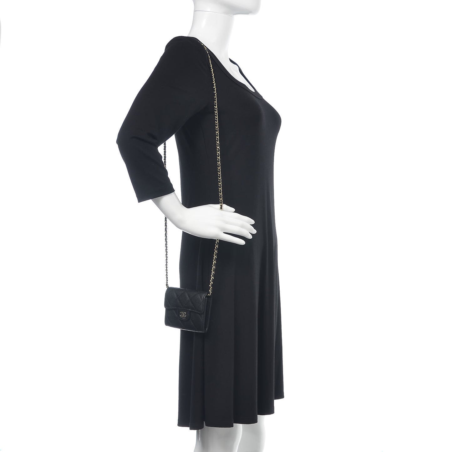 Caviar Quilted Flap Card Holder On Chain Black