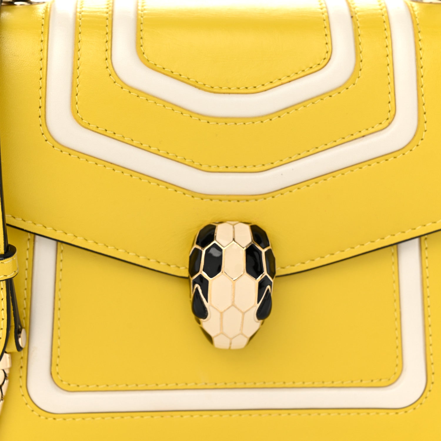 Bulgari Calfskin Serpenti Forever Top Handle Yellow White 8 of 14