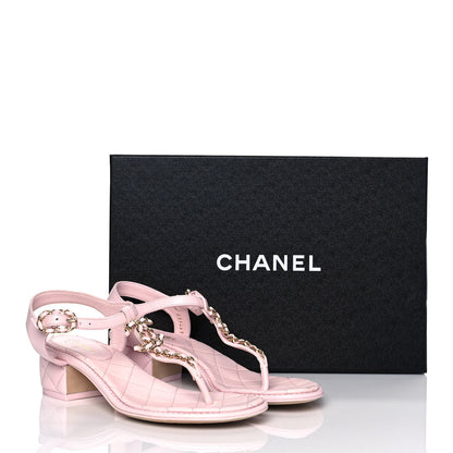 Chanel Lambskin Chain CC Logo Thong Sandals 36 Light Pink 9 of 9
