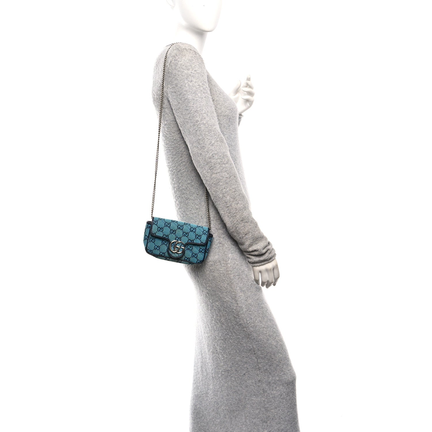 Gucci Monogram Multicolor Matelasse Diagonal Super Mini GG Marmont Shoulder Bag Light Blue 2 of 10