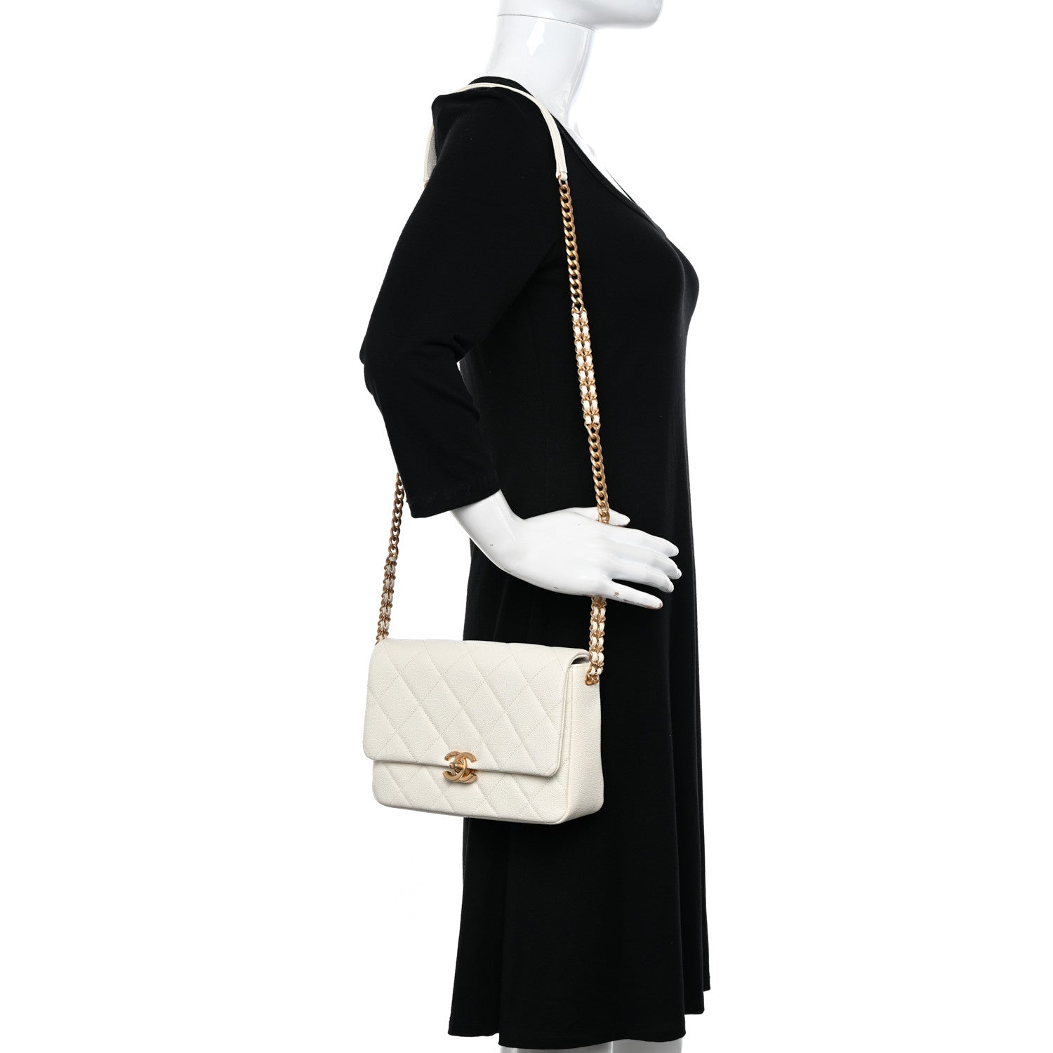 Chanel Shiny Caviar Quilted Small Chain Melody Flap White 2 of 12