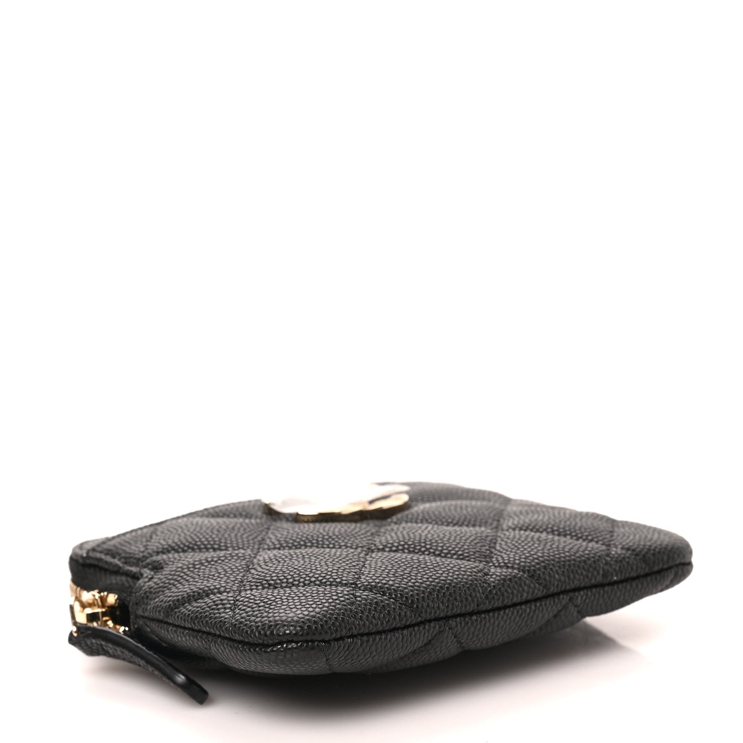 Chanel Caviar Metal Quilted Striated Zip Card Holder Wallet Black 4 of 6