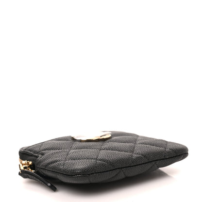Chanel Caviar Metal Quilted Striated Zip Card Holder Wallet Black 4 of 6