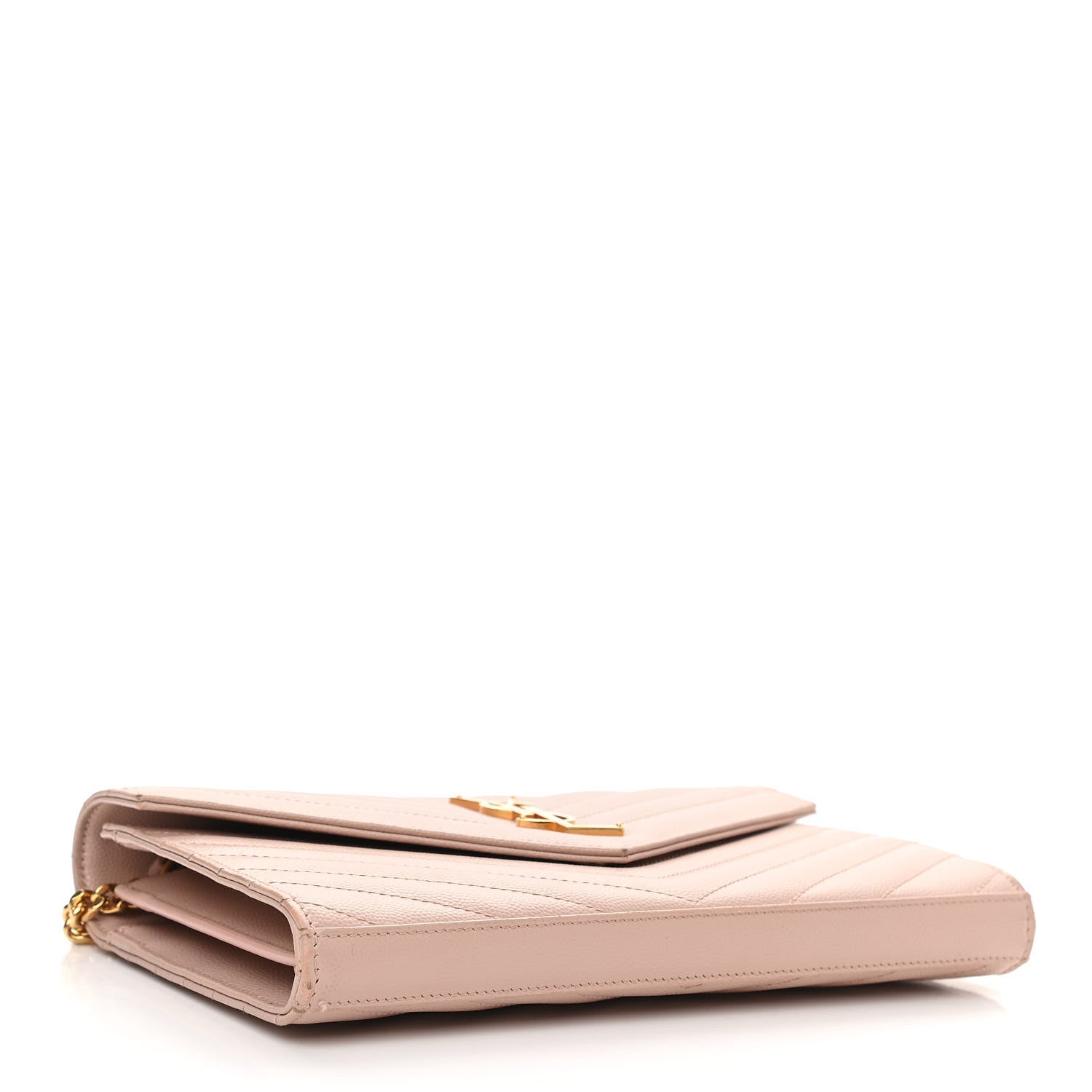 Saint Laurent Grain De Poudre Matelasse Chevron Monogram Chain Wallet Pale Blush 4 of 12