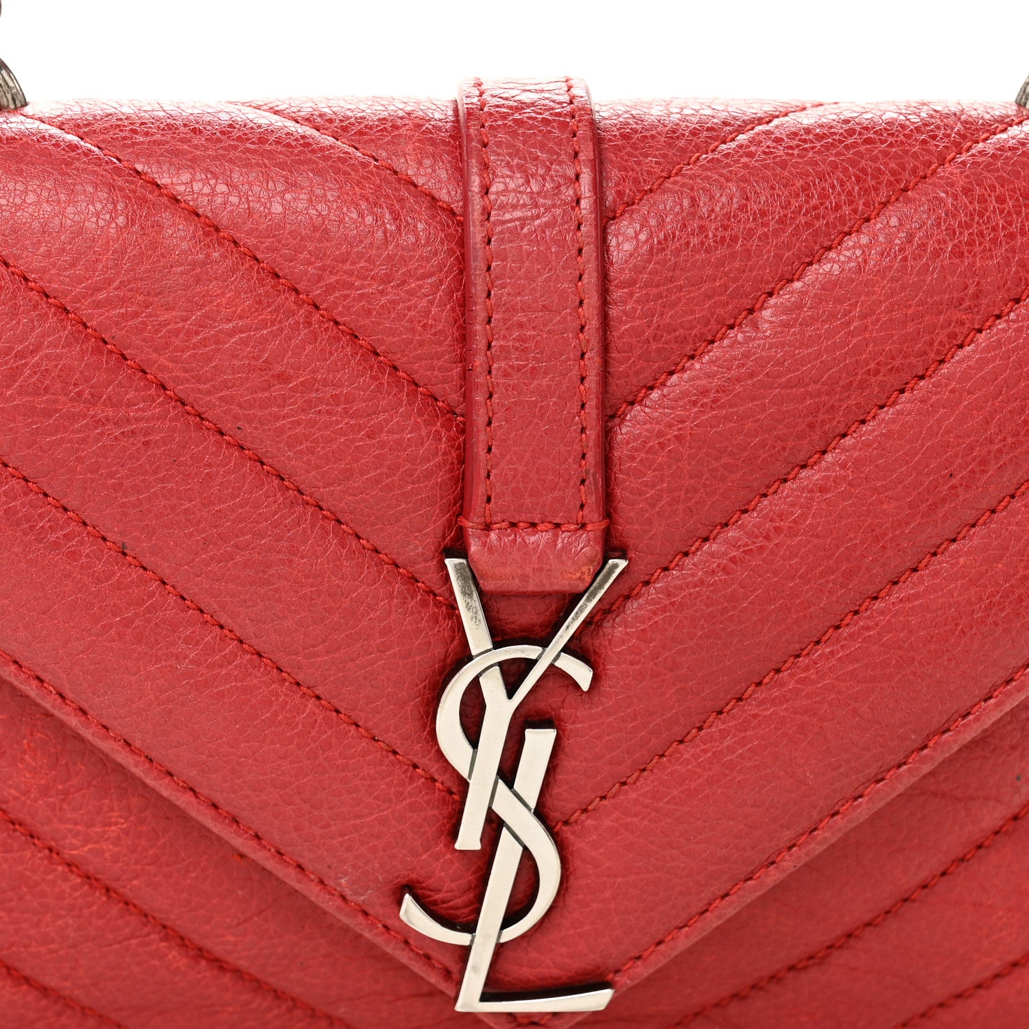 Saint Laurent Sheepskin Matelasse Chevron Monogram College Chain Wallet New Red 8 of 10