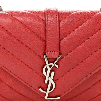 Saint Laurent Sheepskin Matelasse Chevron Monogram College Chain Wallet New Red 8 of 10
