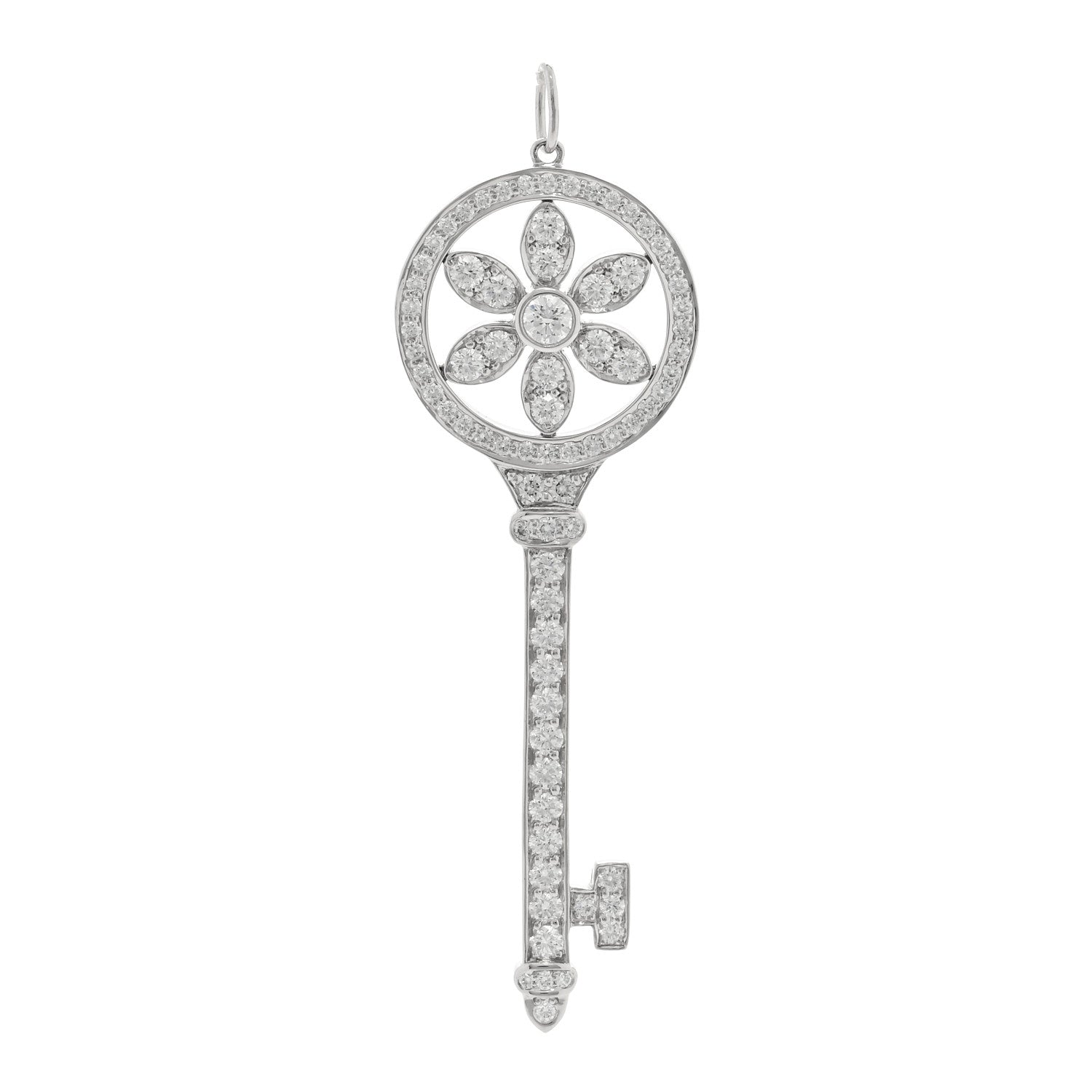 Tiffany Platinum Diamond Daisy Key Pendant Necklace 1 of 3