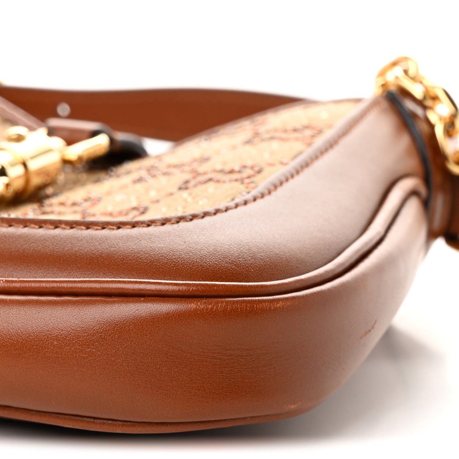 Gucci New Canvas Charisma Calfskin Crystal GG Monogram Mini Jackie 1961 Hobo Camel Ebony 10 of 10