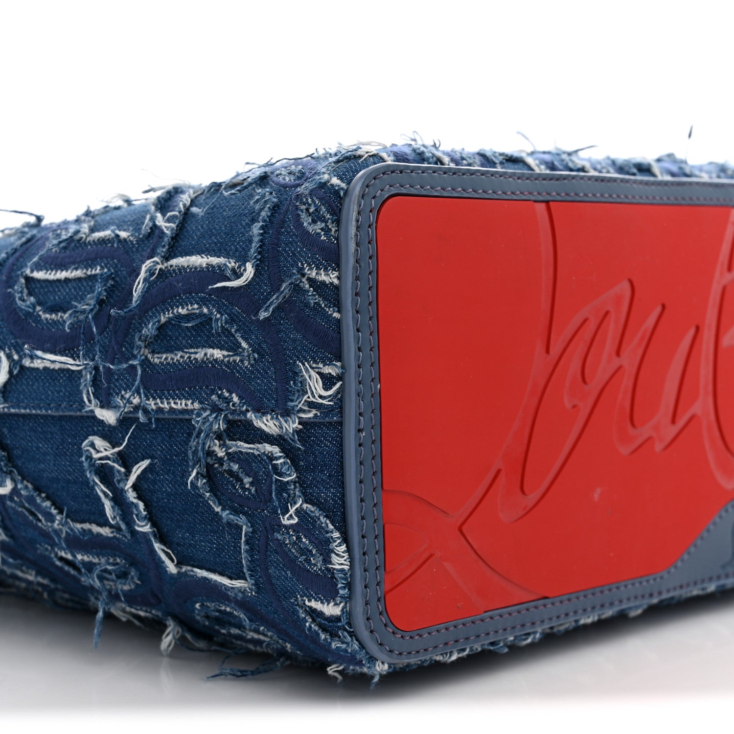 Christian Louboutin Denim Embroidered Spikes East West Cabata Tote Blue 9 of 11