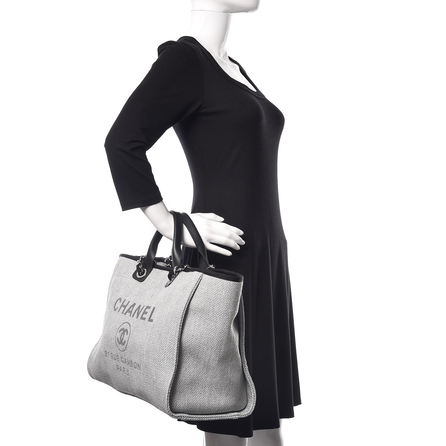 Chanel Woven Straw Raffia Large Deauville Tote Grey 3 of 10