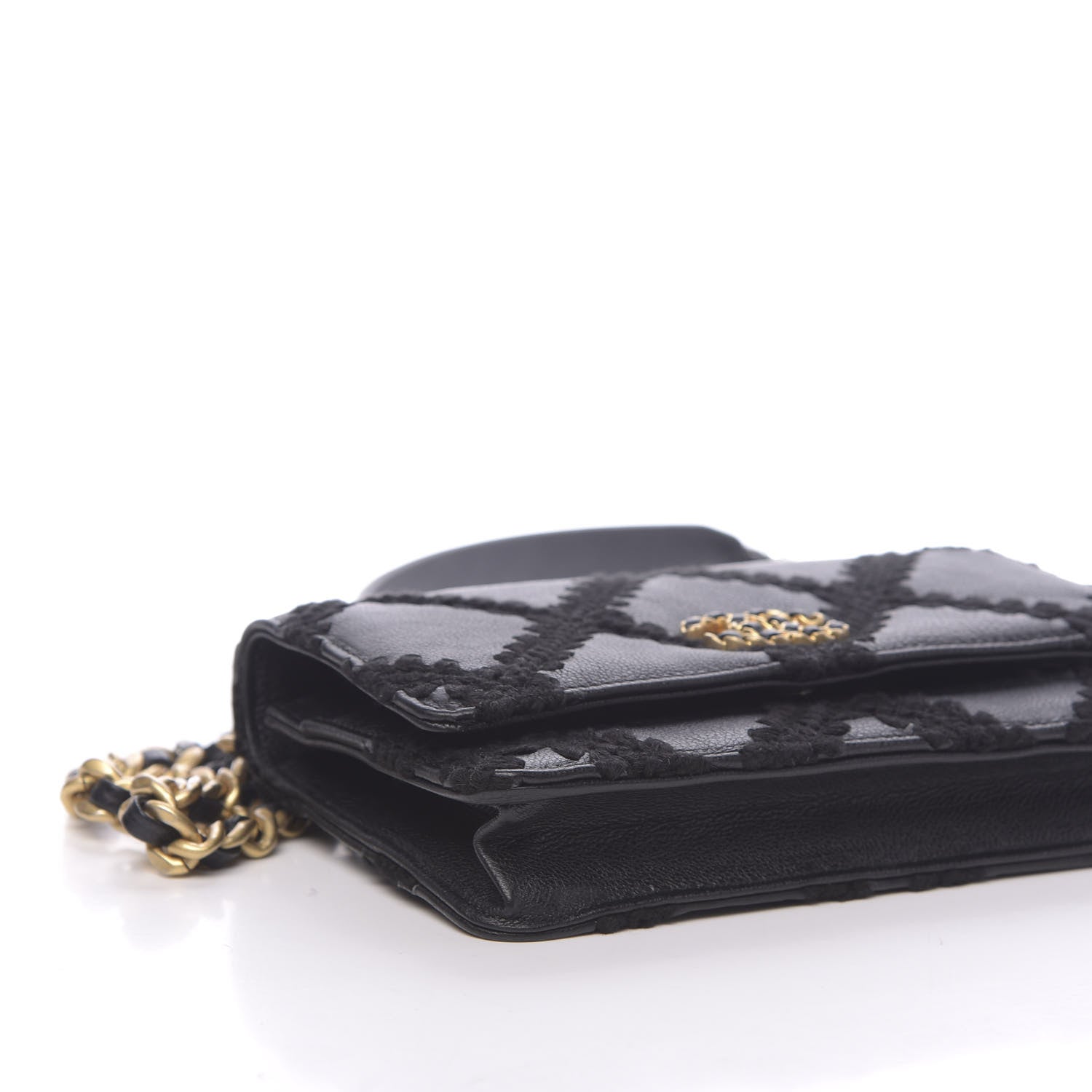 Chanel Calfskin Crochet 19 Wallet On Chain WOC Black 11 of 13