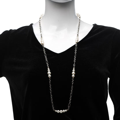 David Yurman Sterling Silver 18K Yellow Gold Baroque Pearl Long Figaro Chain Necklace 2 of 5