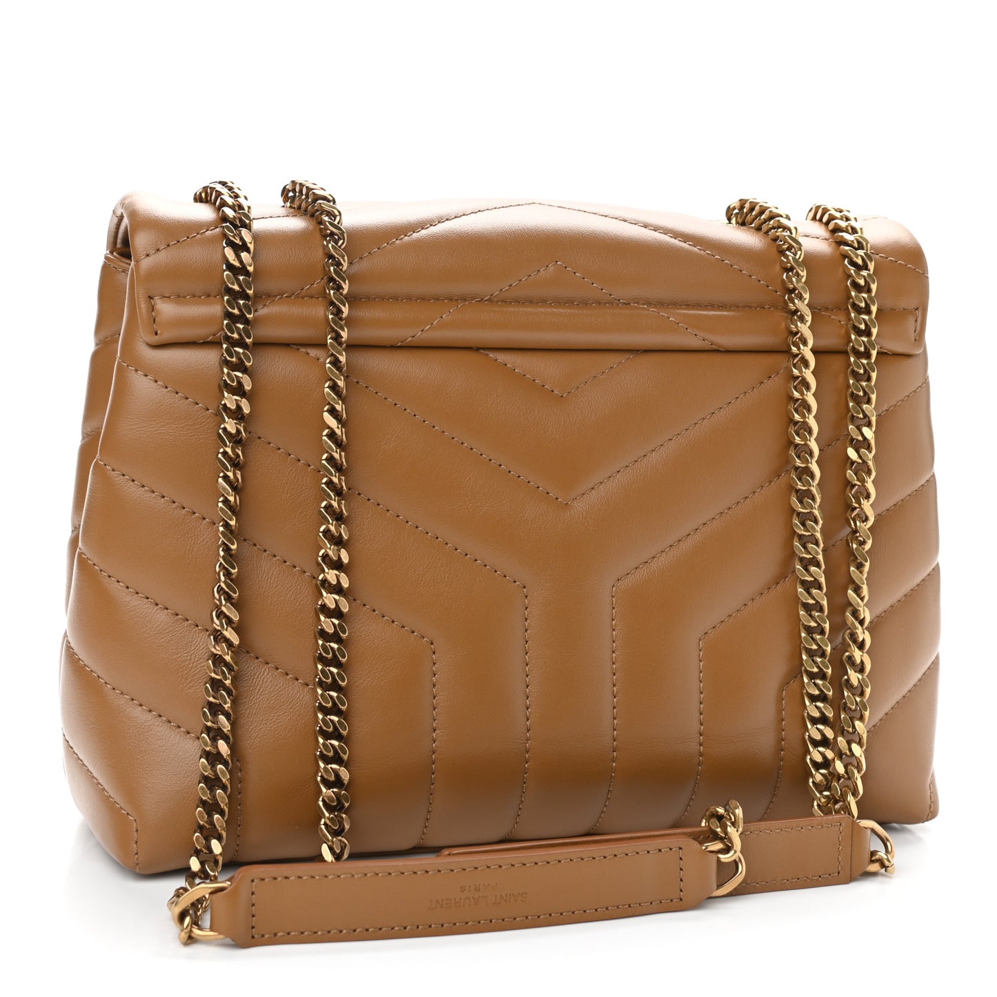 Calfskin Y Quilted Monogram Small Loulou Chain Satchel Dark Natural