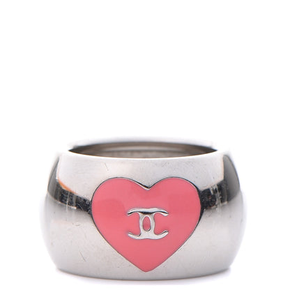 Chanel CC Heart Scarf Ring Silver Pink 1 of 4