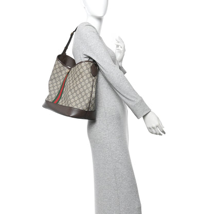 Gucci GG Supreme Monogram Textured Dollar Calfskin Web Large Ophidia Bucket Shoulder Bag Beige Ebony New Acero 2 of 9