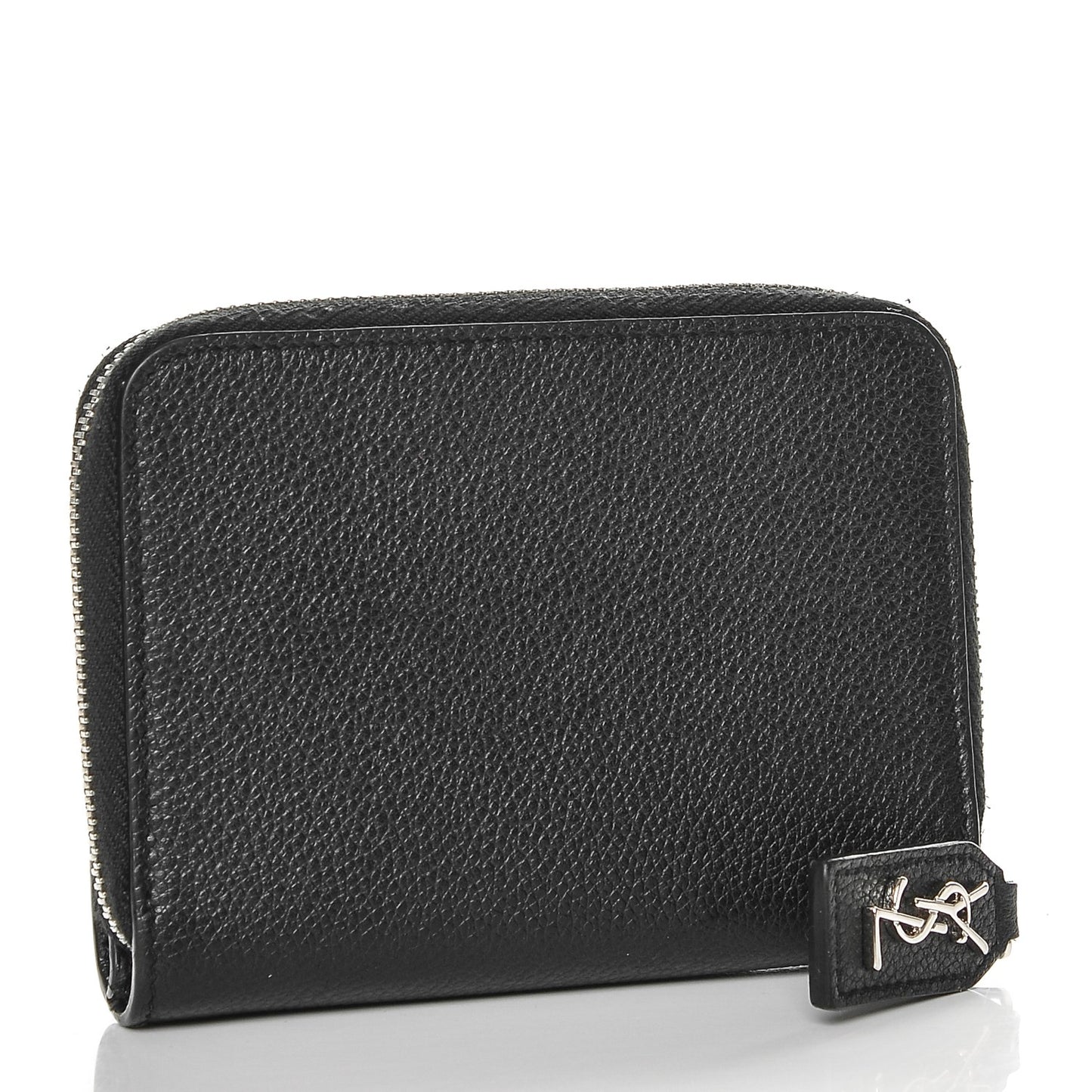 Grained Calfskin Rive Gauche Compact Zip Around Wallet Black