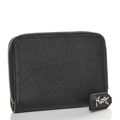 Saint Laurent Grained Calfskin Rive Gauche Compact Zip Around Wallet Black 3 of 6