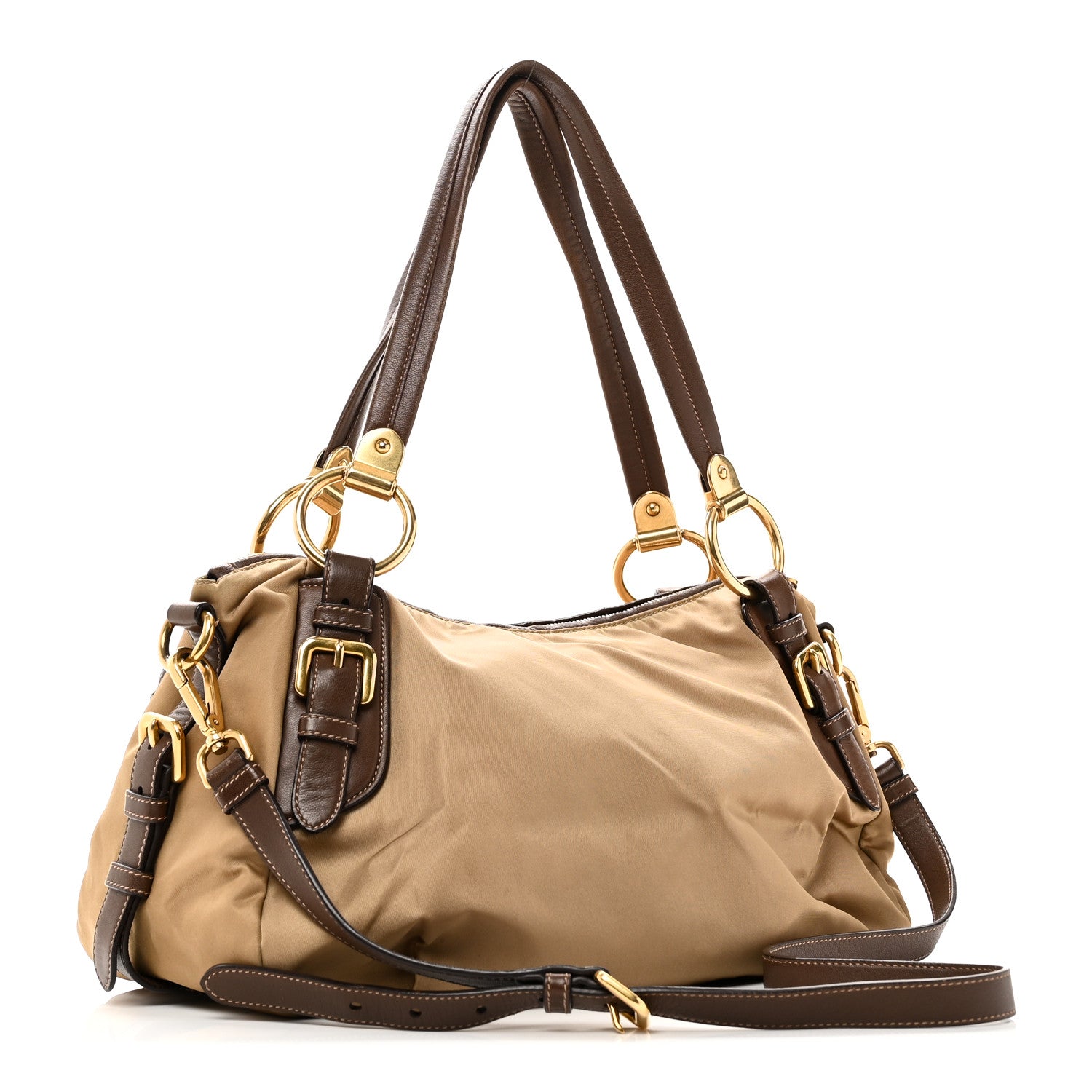 Prada Tessuto Nylon Vitello Daino Satchel Tabacco 3 of 9