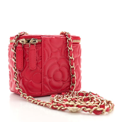 Chanel Lambskin Camellia Embossed Mini Vanity Case With Chain Red 3 of 11
