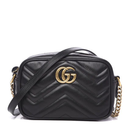 Gucci Calfskin Matelasse Mini GG Marmont Chain Shoulder Bag Black 1 of 11
