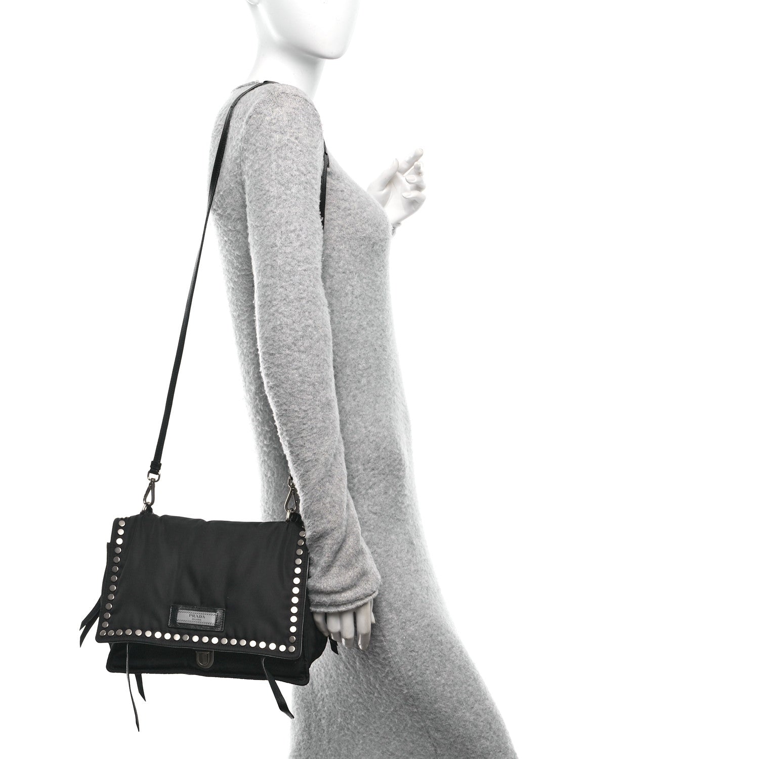 Prada Tessuto Nylon Studded Etiquette Flap Black 2 of 9