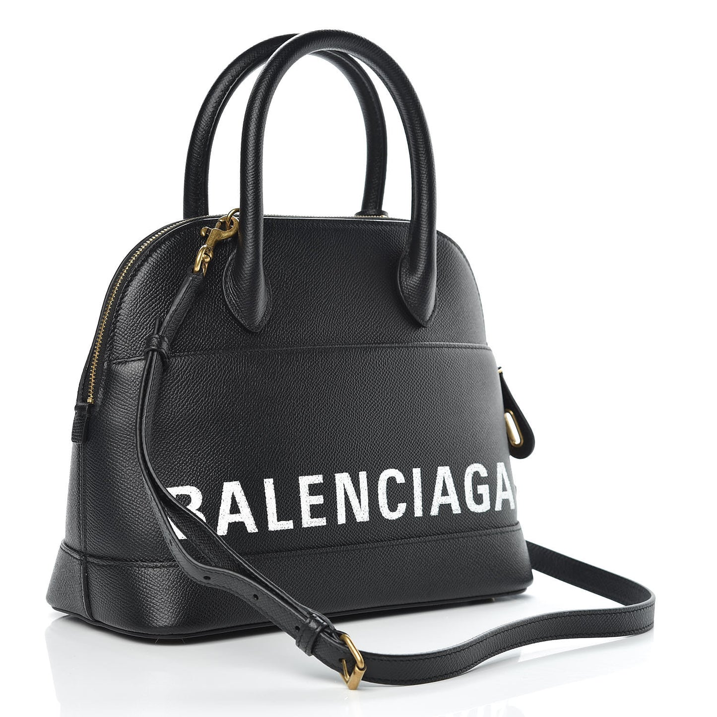Signature Grained Calfskin Logo S Ville Top Handle Bag Black
