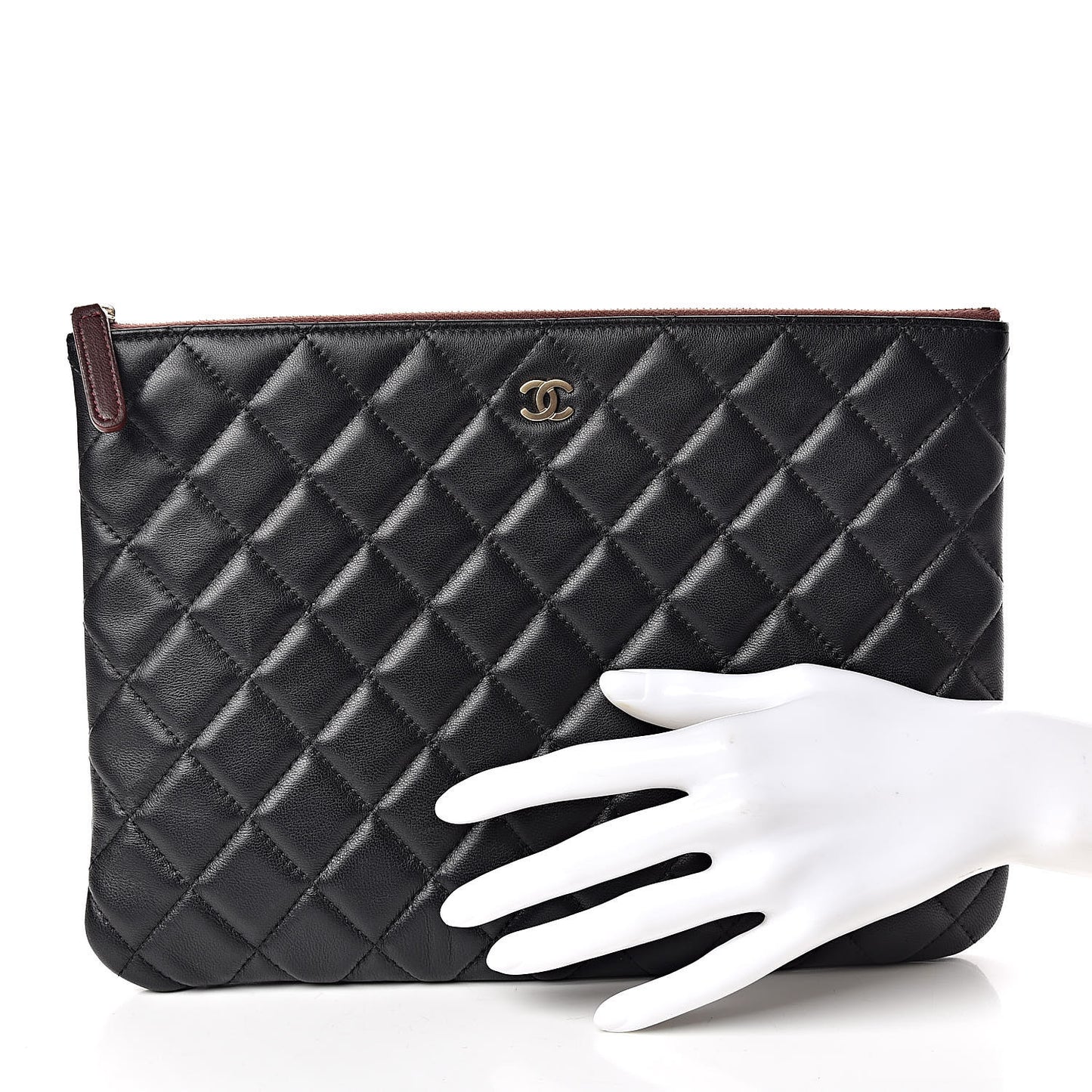 Lambskin Quilted Medium Cosmetic Case Black