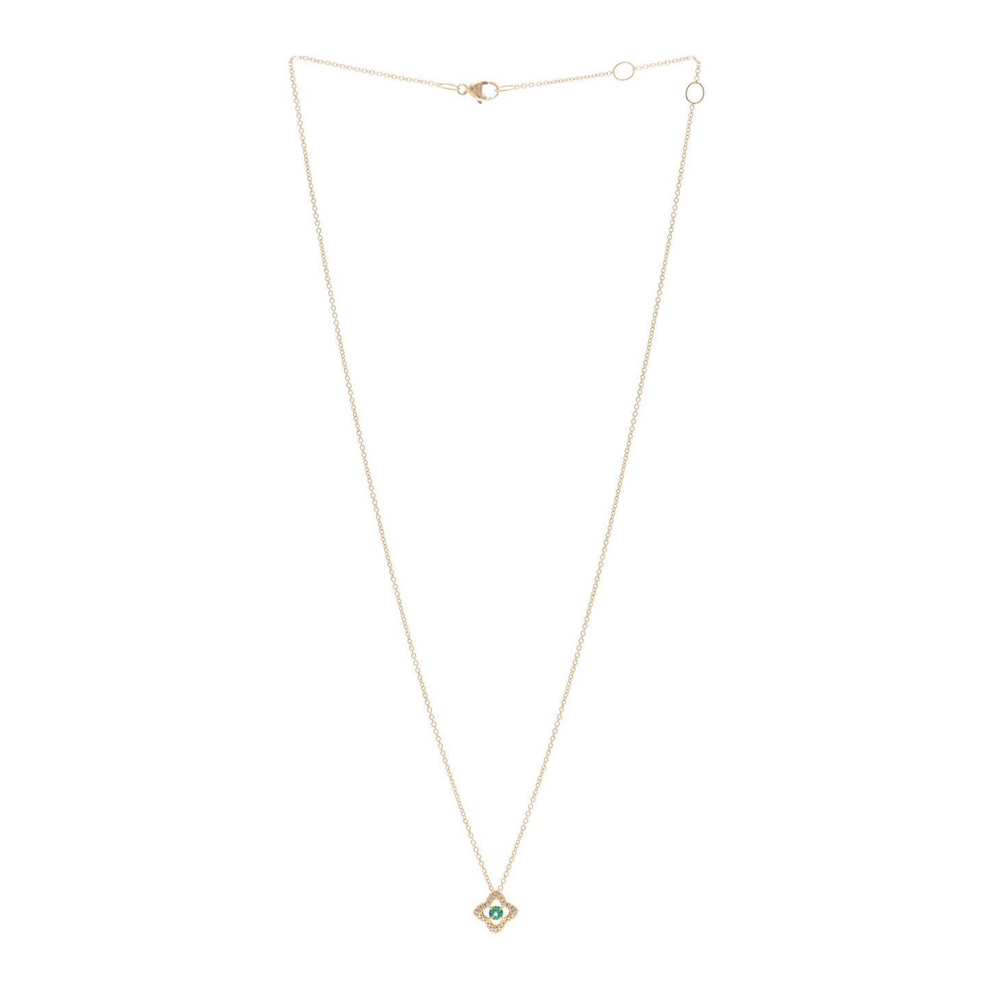 18K Yellow Gold Diamond Emerald Venetian Quatrefoil Pendant Necklace