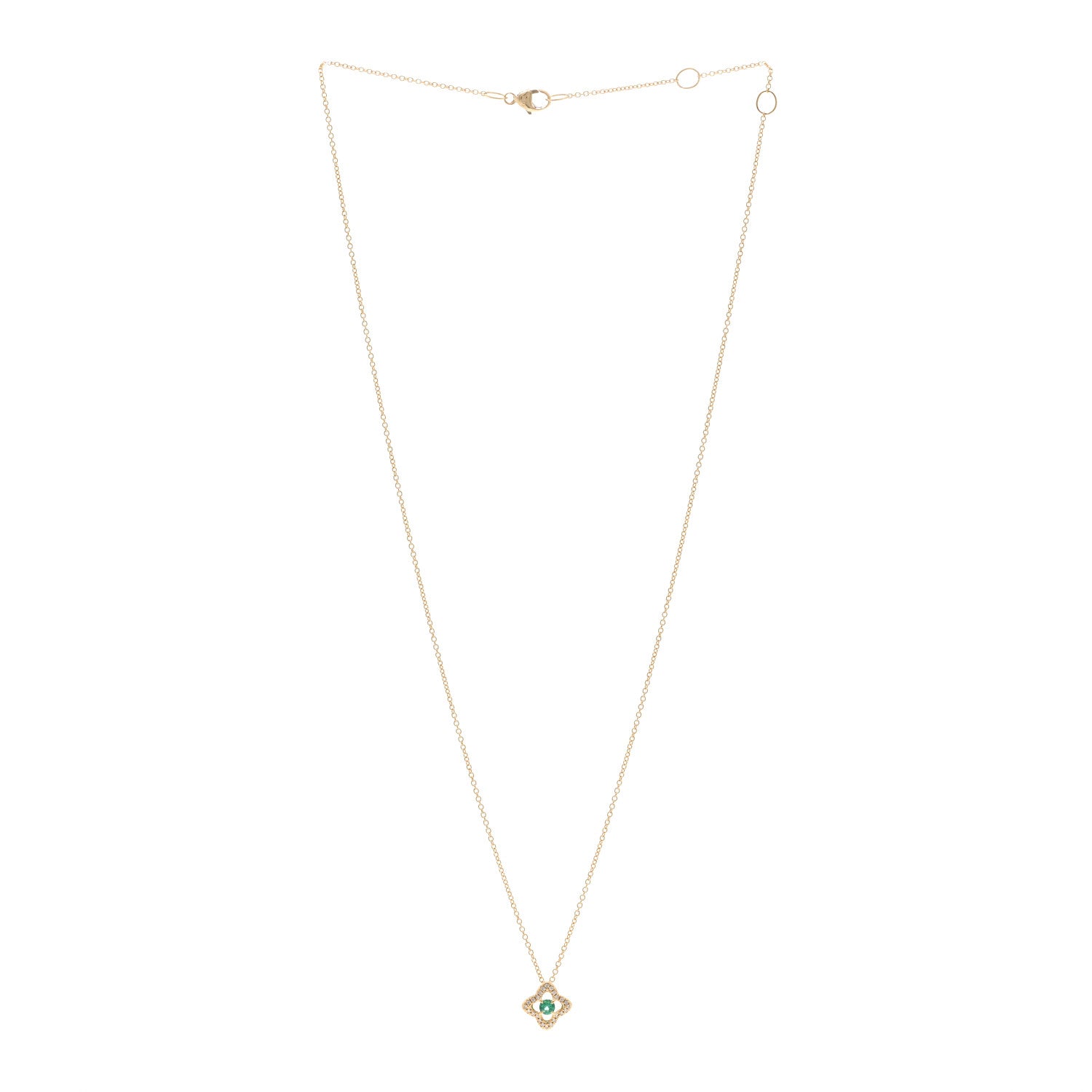 David Yurman 18K Yellow Gold Diamond Emerald Venetian Quatrefoil Pendant Necklace 3 of 5