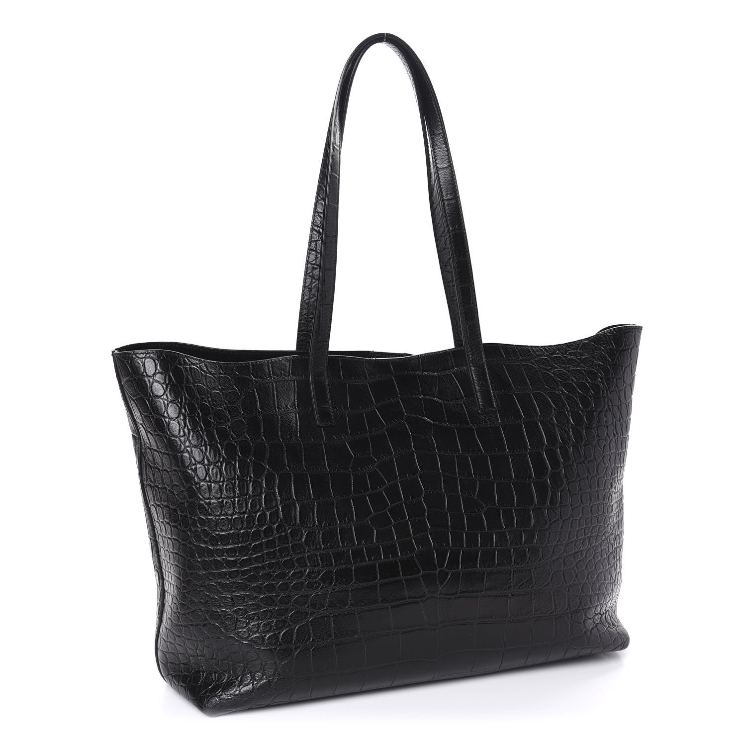 Saint Laurent Calfskin Crocodile Embossed Shopping Tote Black 3 of 10