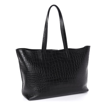 Saint Laurent Calfskin Crocodile Embossed Shopping Tote Black 3 of 10