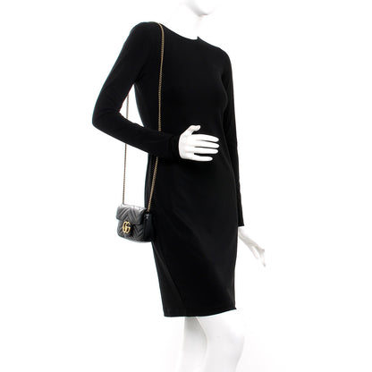 Gucci Calfskin Matelasse Super Mini GG Marmont Shoulder Bag Black 2 of 7