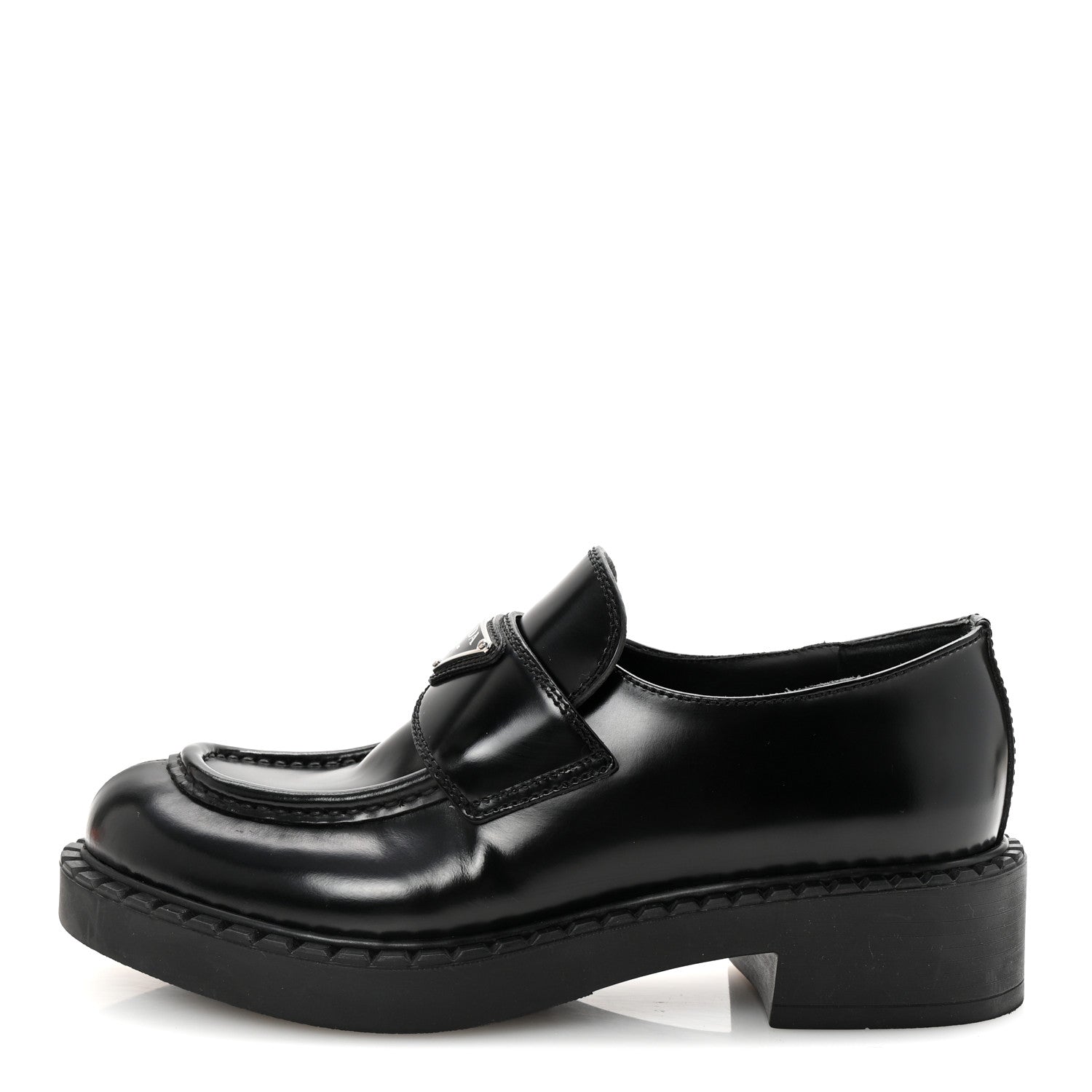 Prada Spazzolato Metal Triangle Logo 50mm Loafers 37 Black 1 of 10