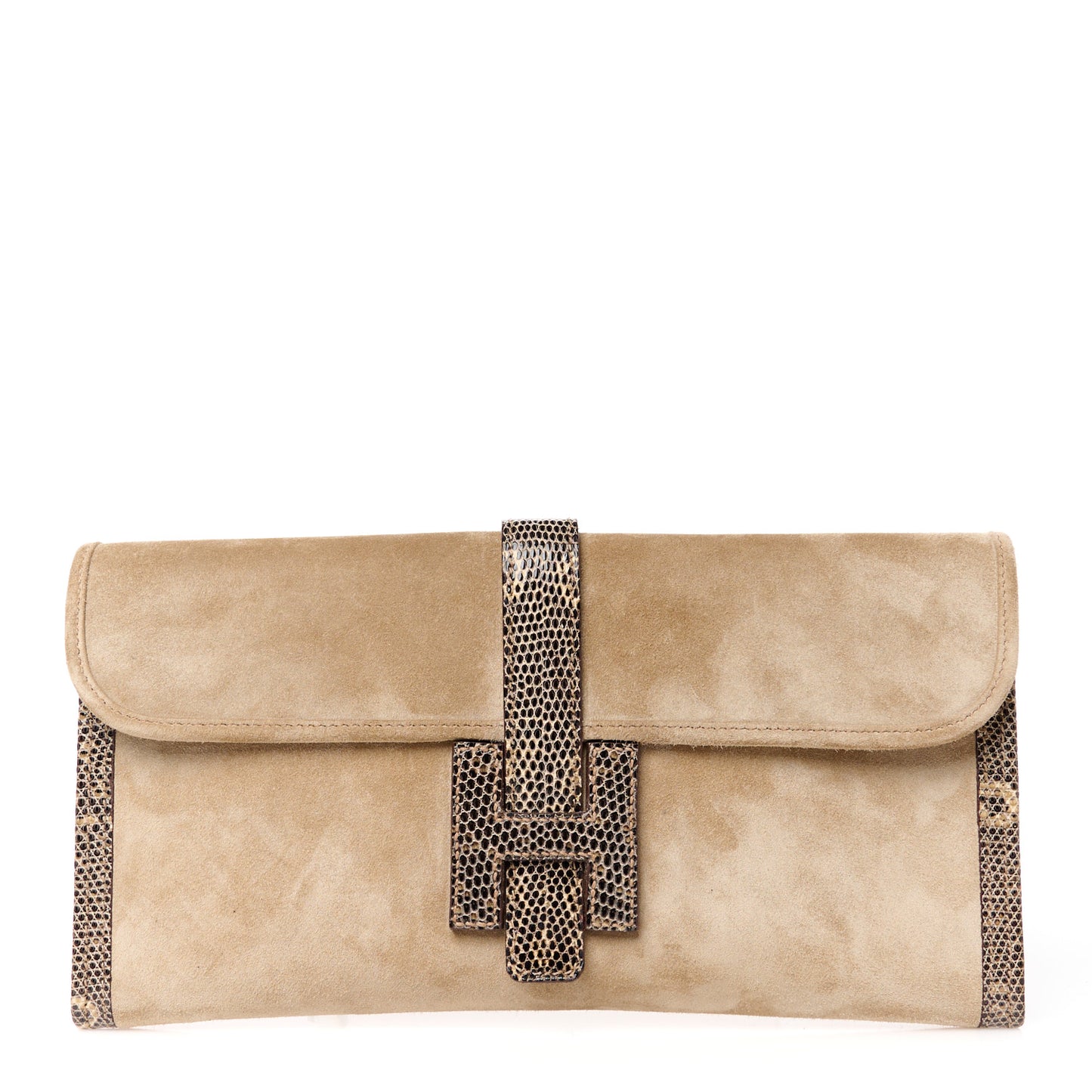 Veau Doblis Lizard Jige Elan 29 Clutch Tabac Camel Ombre