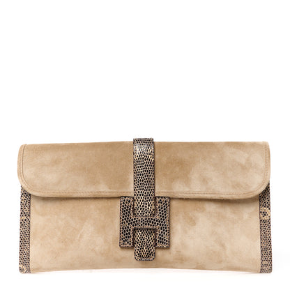 Hermes Veau Doblis Lizard Jige Elan 29 Clutch Tabac Camel Ombre 1 of 12