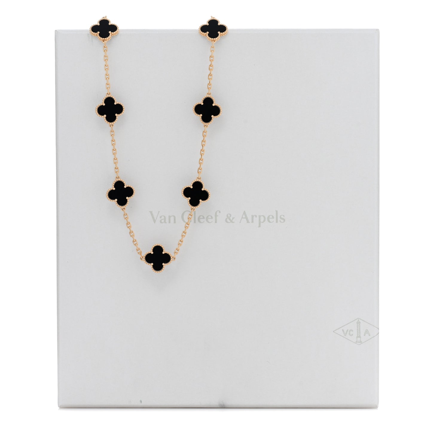 18K Yellow Gold Black Onyx 10 Motifs Vintage Alhambra Necklace