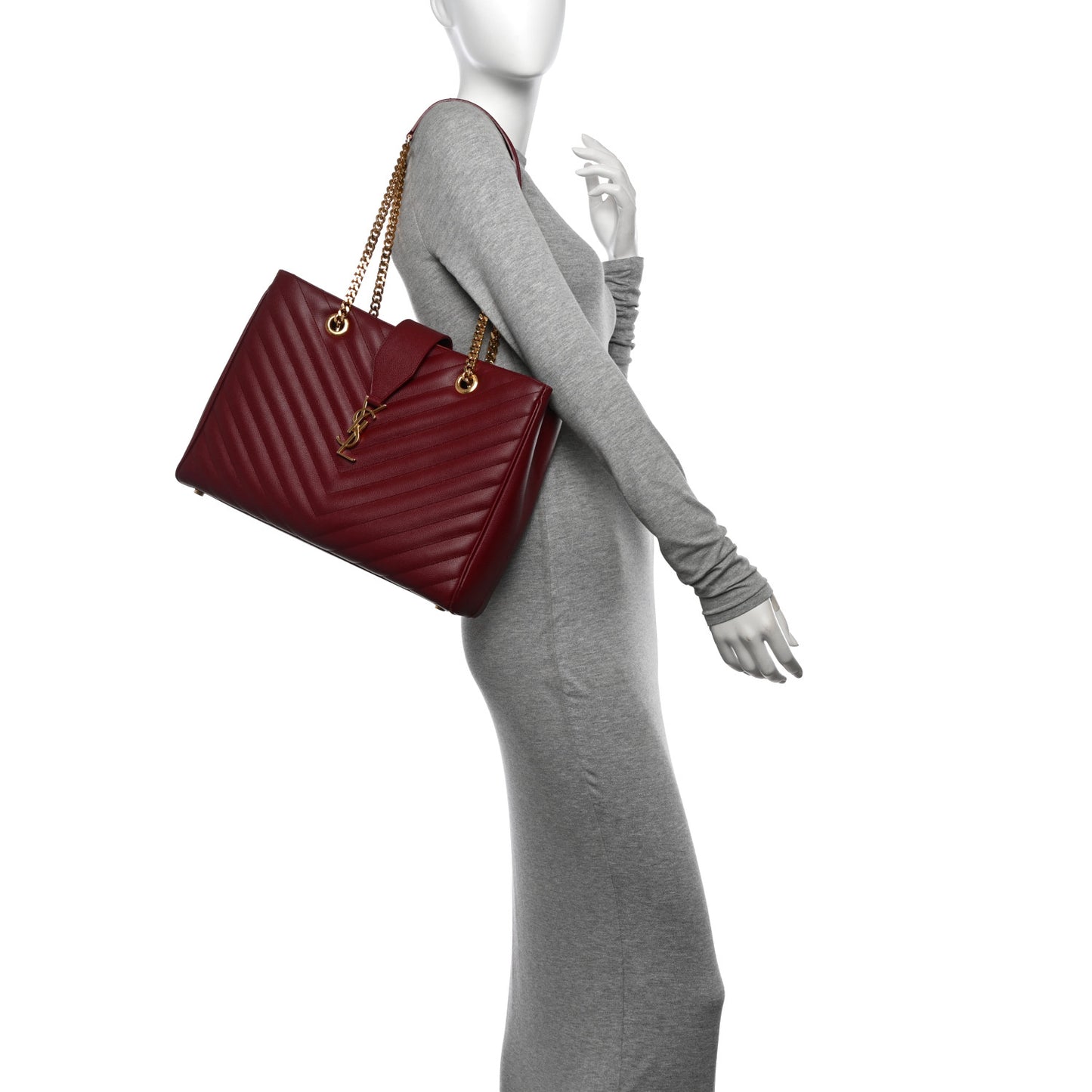Grain De Poudre Matelasse Chevron Monogram Shopping Bag Oxblood