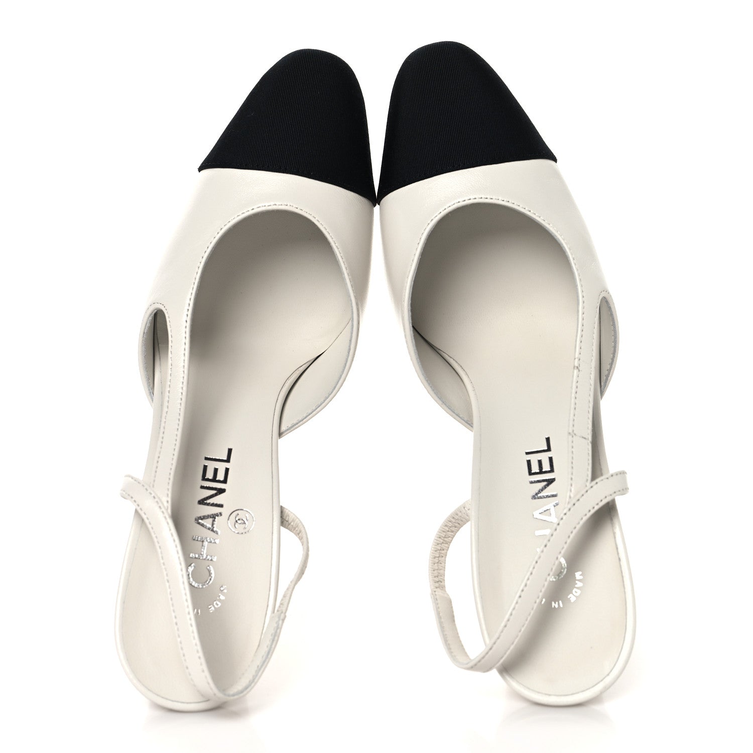 Chanel Lambskin Grosgrain Cap Toe CC Slingback Pumps 38.5 White