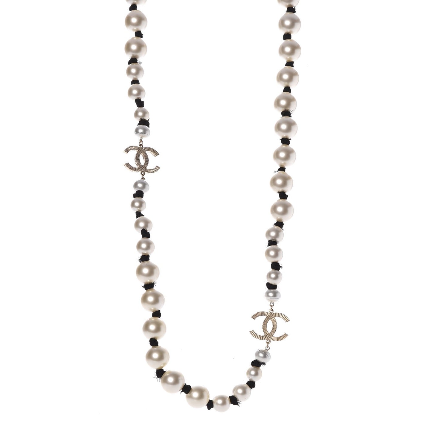Graduated Pearl CC Long Necklace Gold