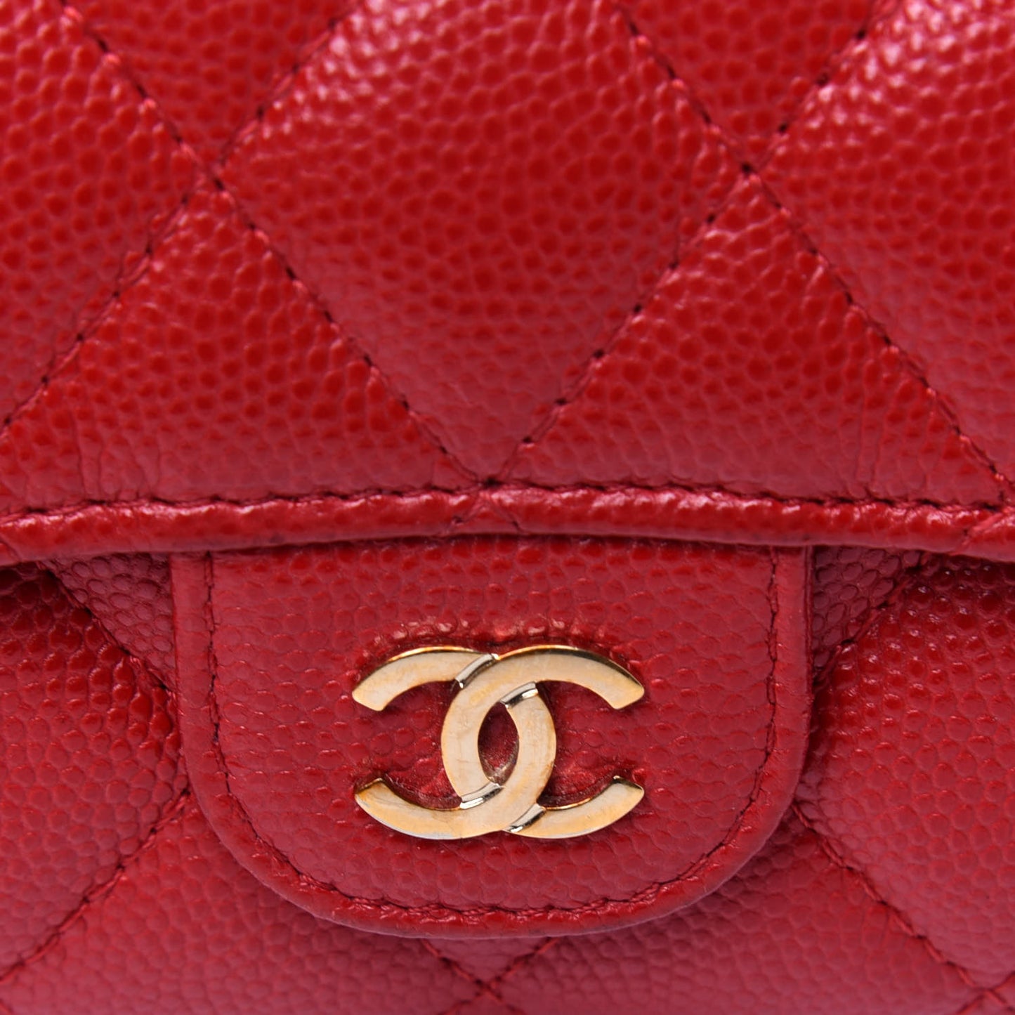 Caviar Quilted Flap Card Holder Wallet Red