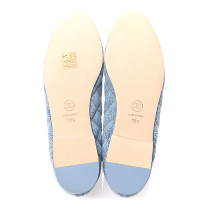Chanel Denim Quilted CC Cap Toe Ballerina Flats 38.5 Light Blue 6 of 10
