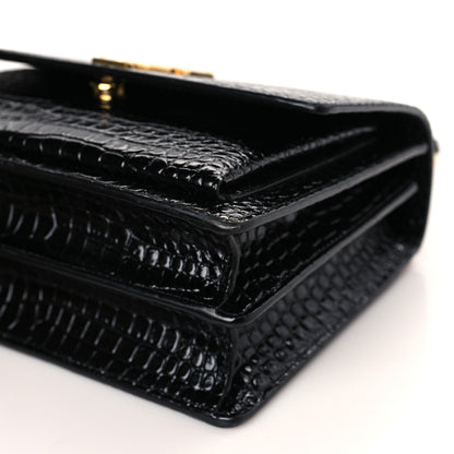 Saint Laurent Calfskin Crocodile Embossed Medium Monogram Sunset Black 8 of 8