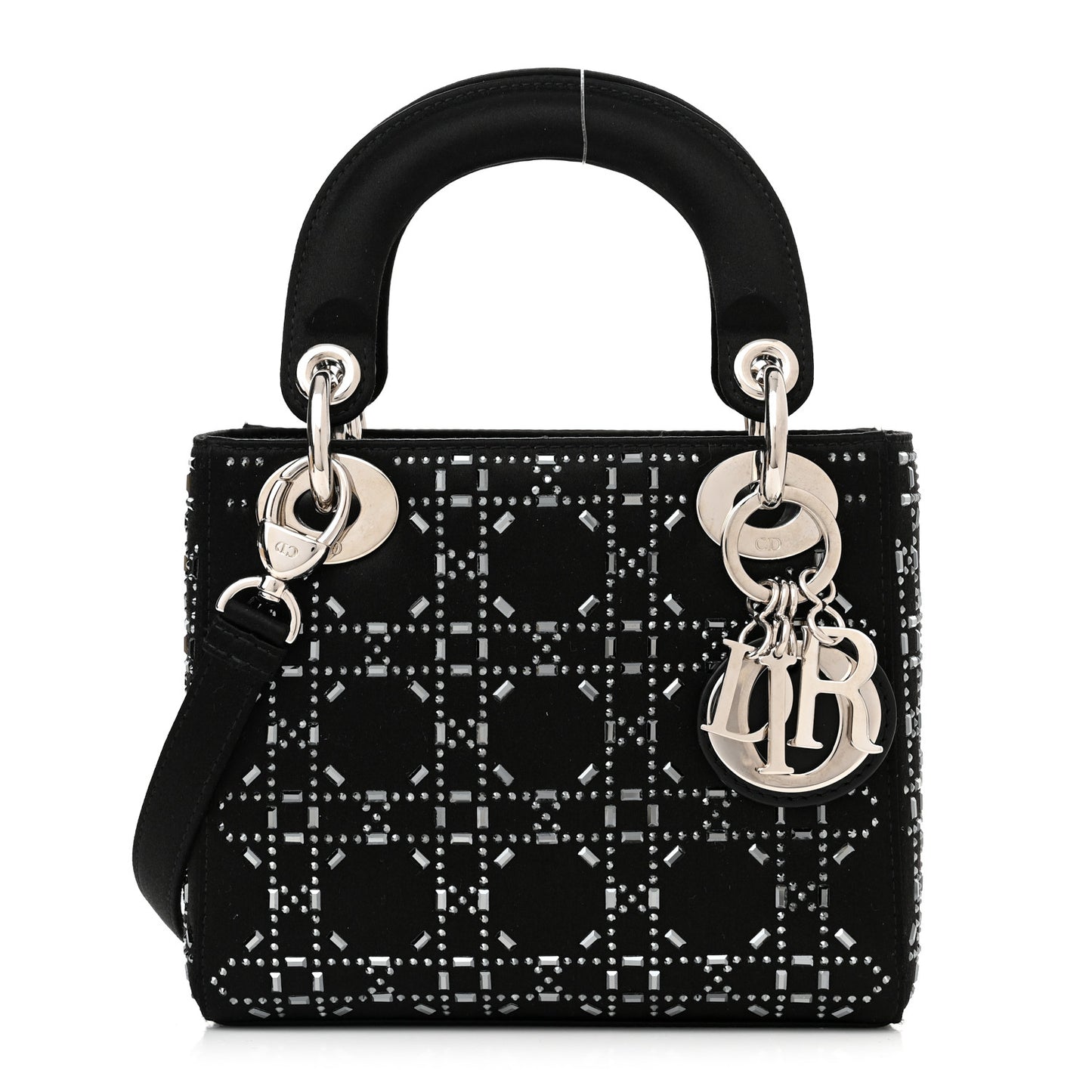 Satin Crystal Cannage Mini Lady Dior Black