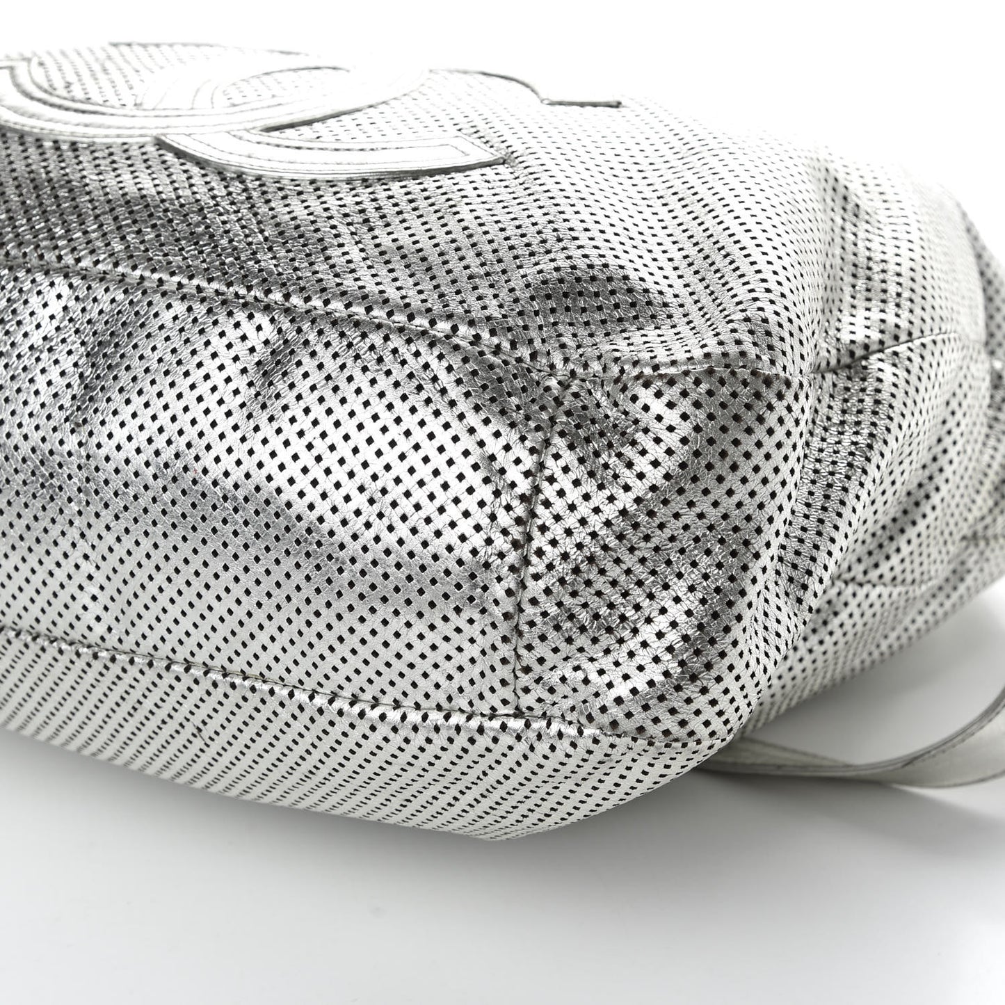 Metallic Glazed Calfskin Perforated Large Rodeo Drive Tote Silver
